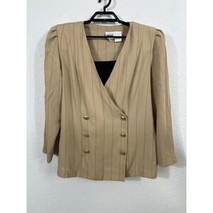 Vintage Leslie Fay Blazer Womens 16 Pinstripe Double Breasted Y2K Shoulder Pads